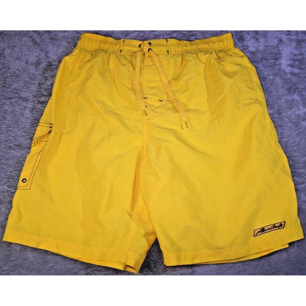 Miami Style Swim Men's 30X8.5 Large Mesh Lining‎ Drawstring Beach Trunks Yellow